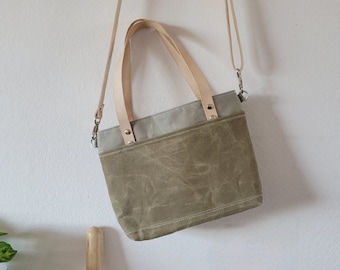 Tiny waxed crossbody bag with vegetable tan straps