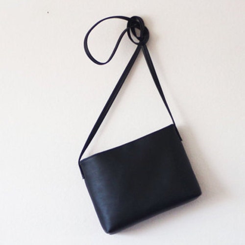 Minimalist Black Leather Crossbody Bag With Closure Etsy