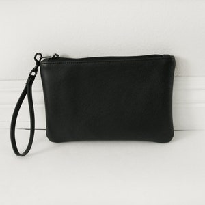 Small black cowhide leather wristlet clutch image 3