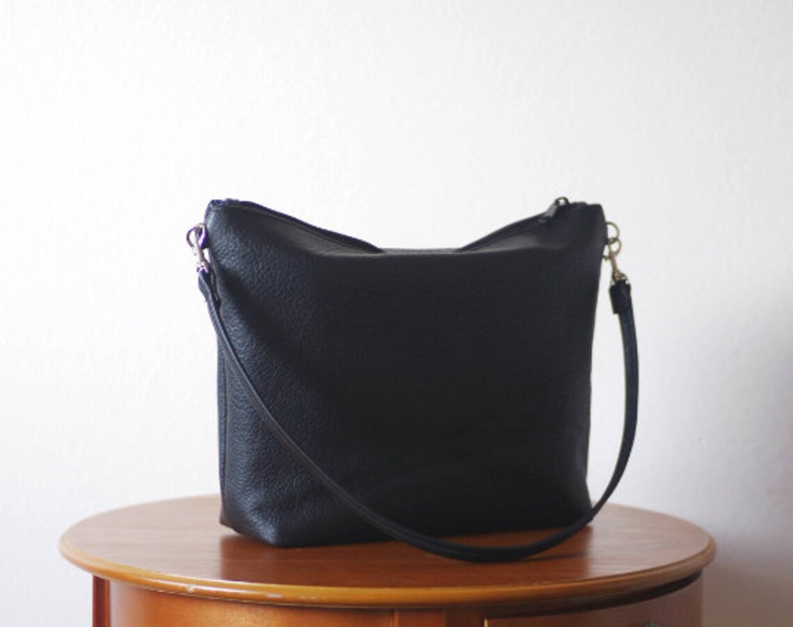 Large Black Leather Crossbody Bag With Zipper | Etsy