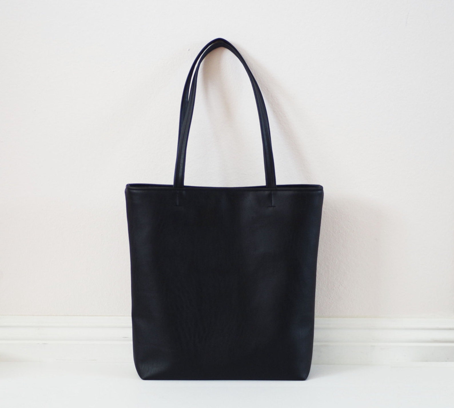 Large Simple Leather Tote Bag Etsy