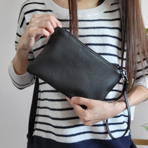 Small black cowhide leather wristlet clutch image 1