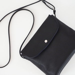 Black small black leather crossbody bag with flap image 2