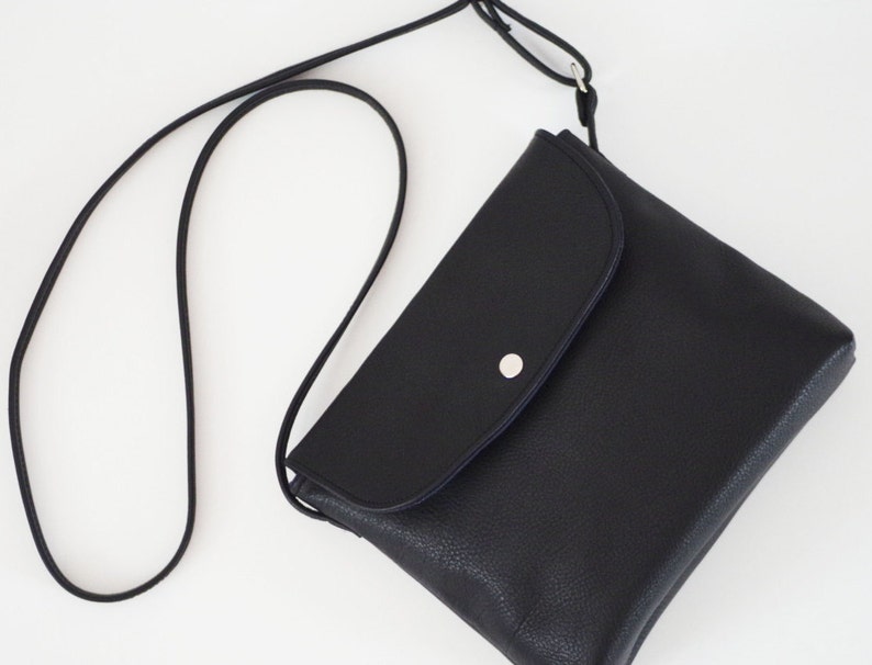 Black small black leather crossbody bag with flap image 2