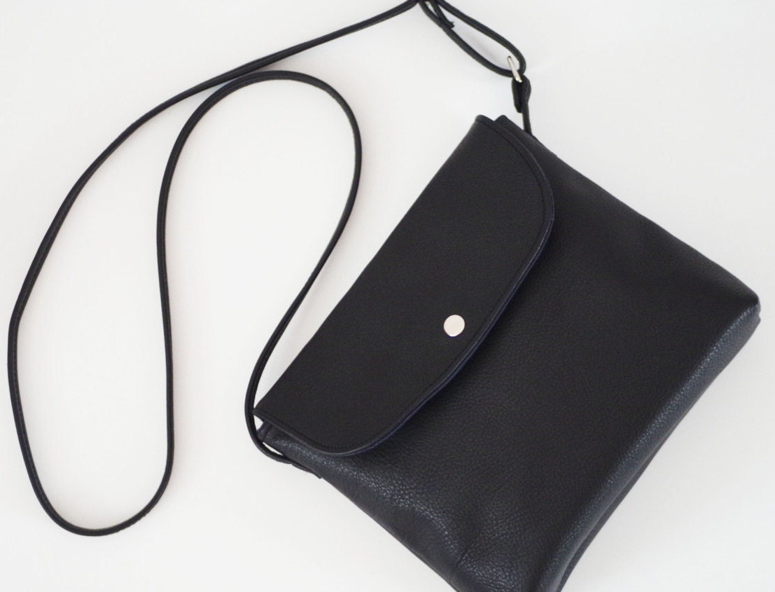 Black Small Black Leather Crossbody Bag With Flap Etsy