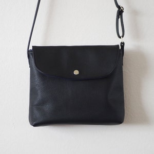 Black small black leather crossbody bag with flap image 3