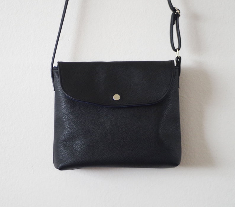 Black small black leather crossbody bag with flap image 3
