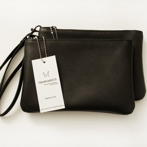 Small black cowhide leather wristlet clutch image 6