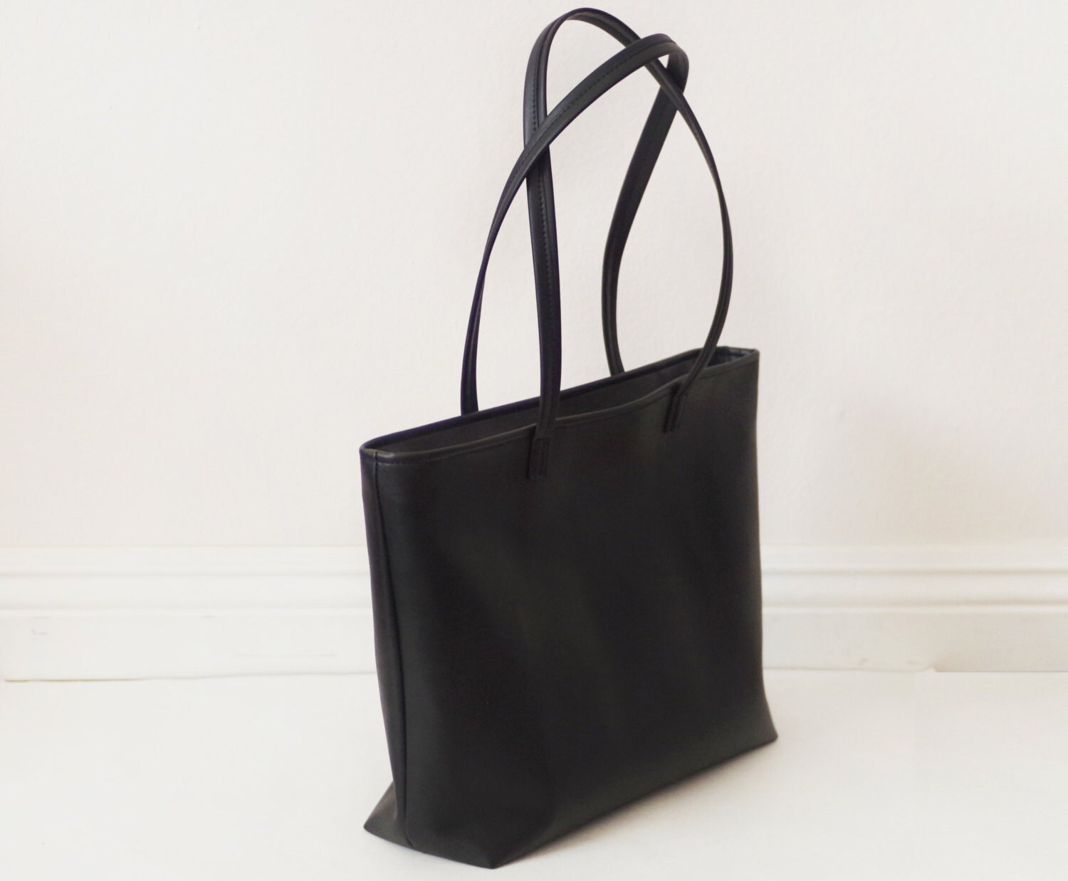 ジッパー付きブラックレザートートバッグ - Etsy 日本