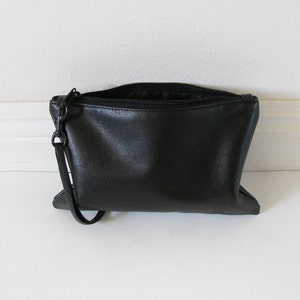 Small black cowhide leather wristlet clutch image 5