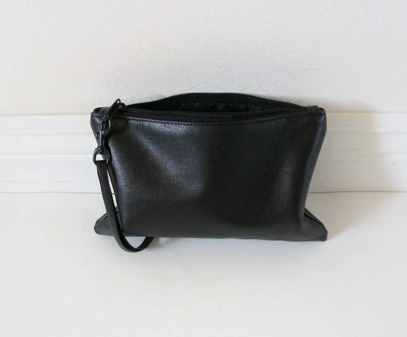 Small black cowhide leather wristlet clutch image 5