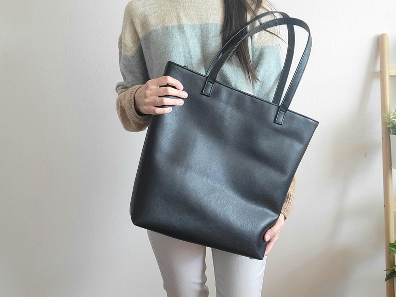 Large Simple Leather Tote Bag - Etsy