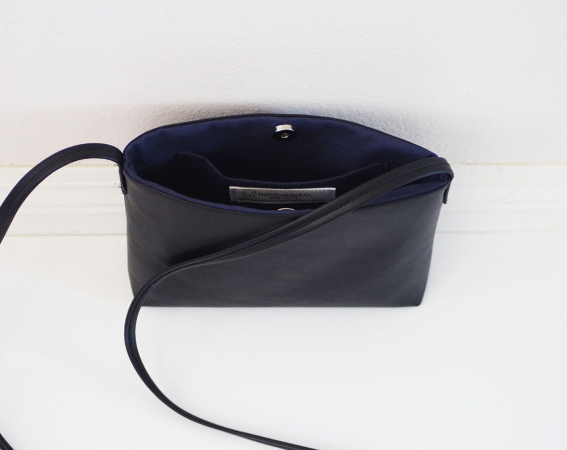 Minimalist Black Leather Crossbody Bag With Magnetic Closure - Etsy