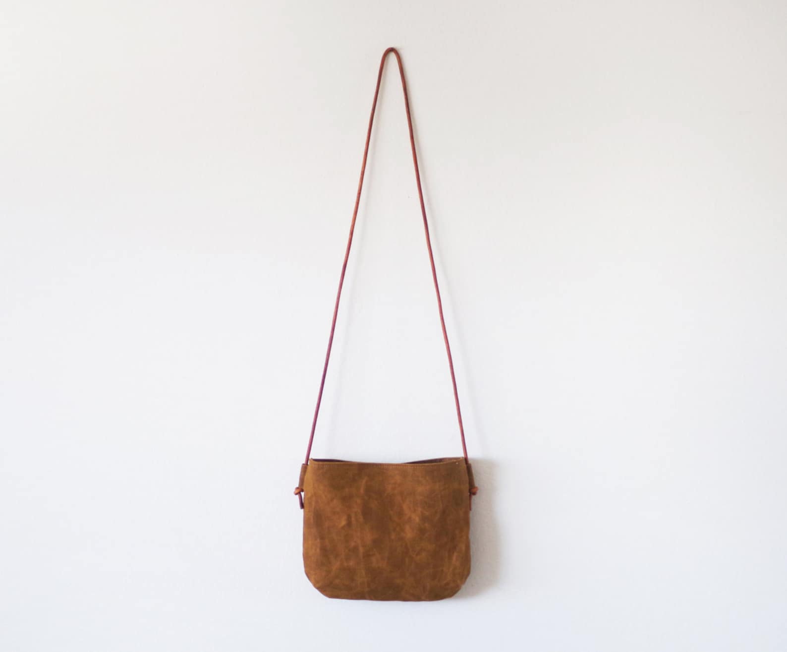 Small Brown Waxed Canvas Crossbody Bag With Round Leather - Etsy