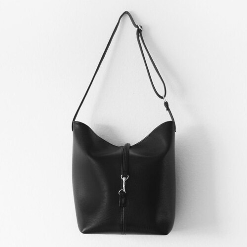 Black Genuine Leather Bucket Bag Purse Crossbody or Shoulder - Etsy