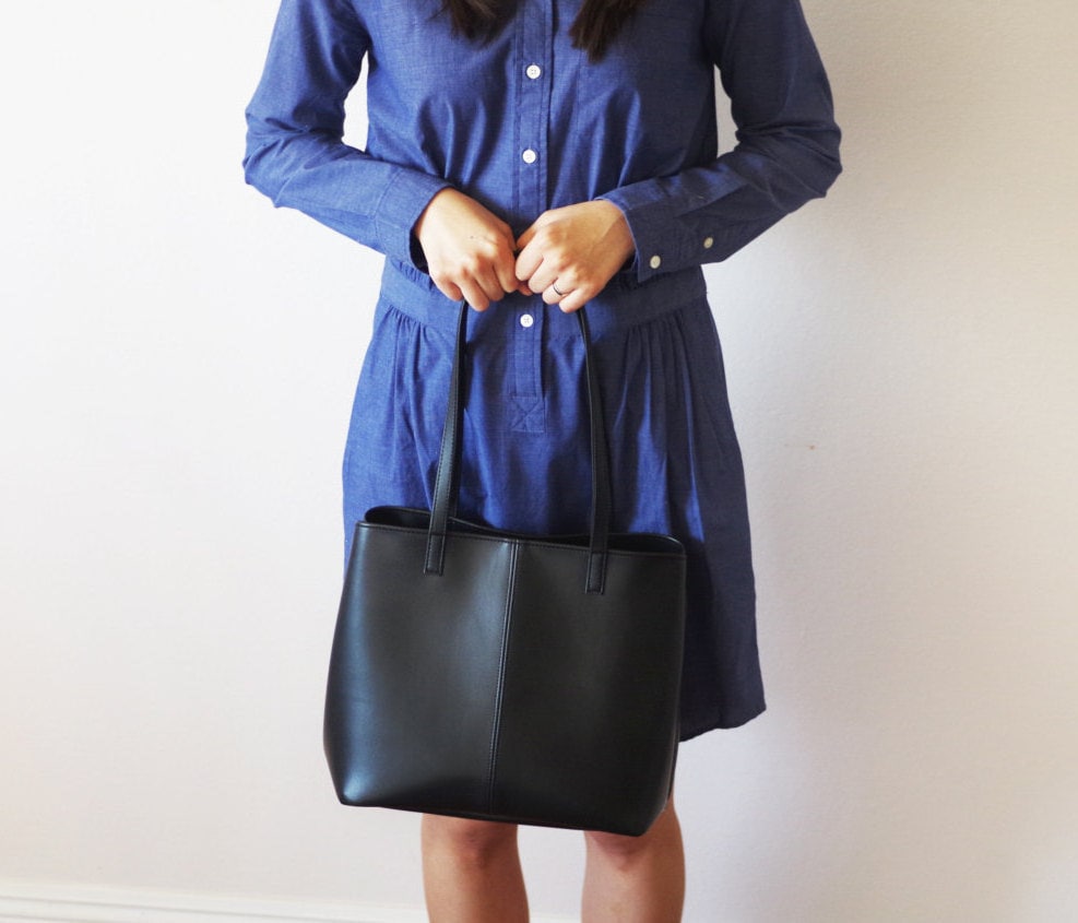 Vegan Leather Bamboo Handle Tote