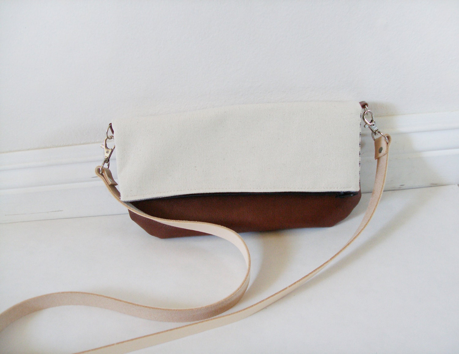 Small canvas fold over crossbody bag with zipper and vegetable Etsy