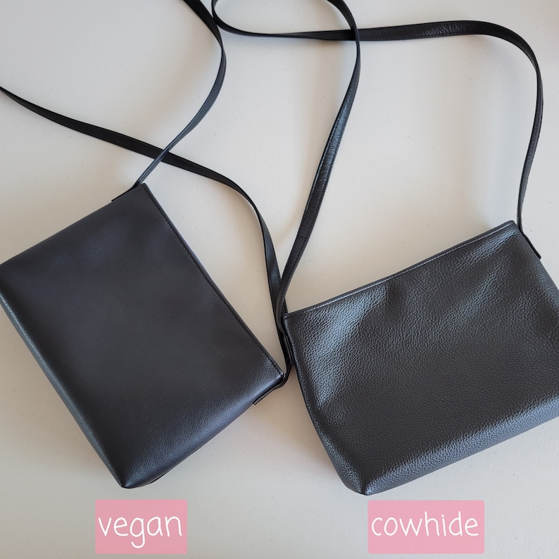 Simple black leather crossbody bag with zipper image 8