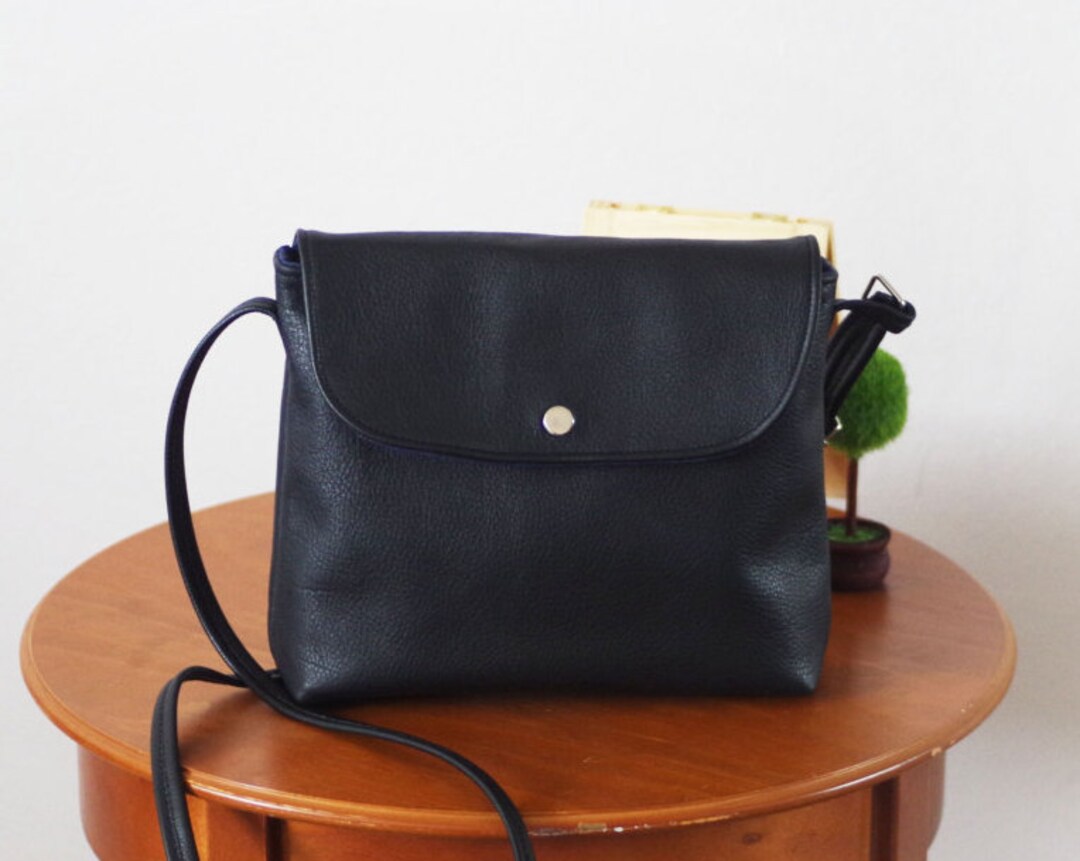 Black Small Black Leather Crossbody Bag With Flap Etsy