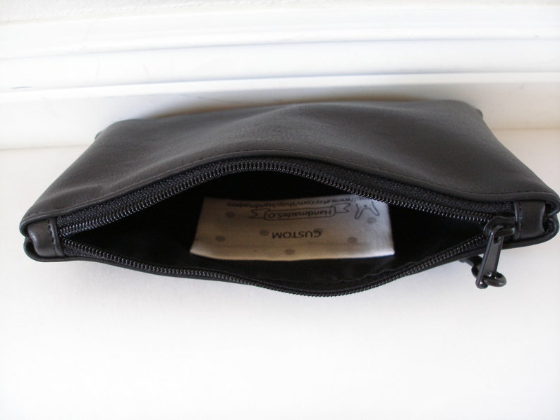 Small black cowhide leather wristlet clutch image 7