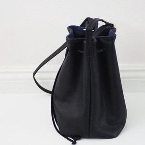 Black Soft Leather Bucket Bag With Adjuster - Etsy