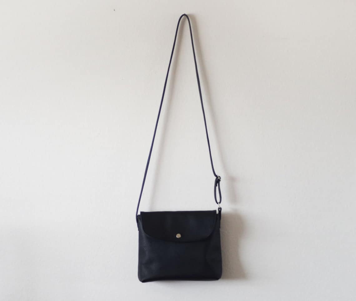 Black Small Black Leather Crossbody Bag With Flap Etsy