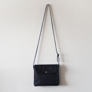 Black small black leather crossbody bag with flap image 6