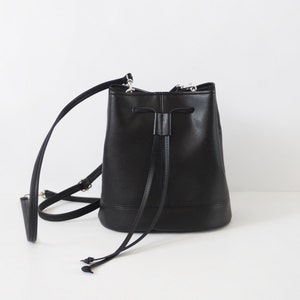 Mini Convertible Black Leather Bucket Bag Crossbody and Backpack - Etsy
