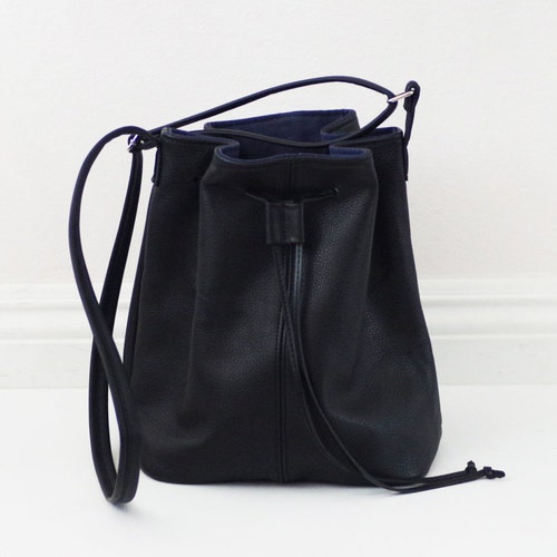 Tiny Black Vegan Leather Bucket Bag Etsy