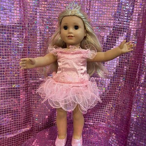 Glinda-Inspired 18-Inch Doll Outfit | Pink Gown, Crown, Ruffled Skirt & Sparkly Shoes