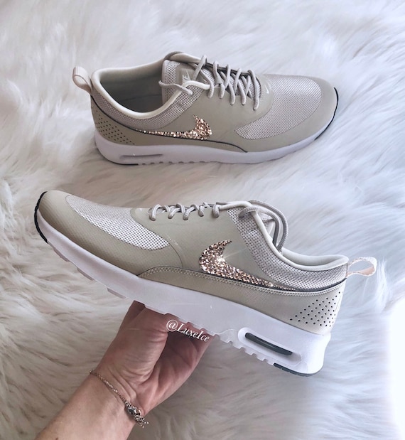 Swarovski Women Nike Air Max Thea StringLight CreamBlackWhite with Rose Gold SWAROVSKI® Xirius Rose Cut Crystals. Nike Air Max Thea Womens SE Rose Gold with Swarovski Crystals