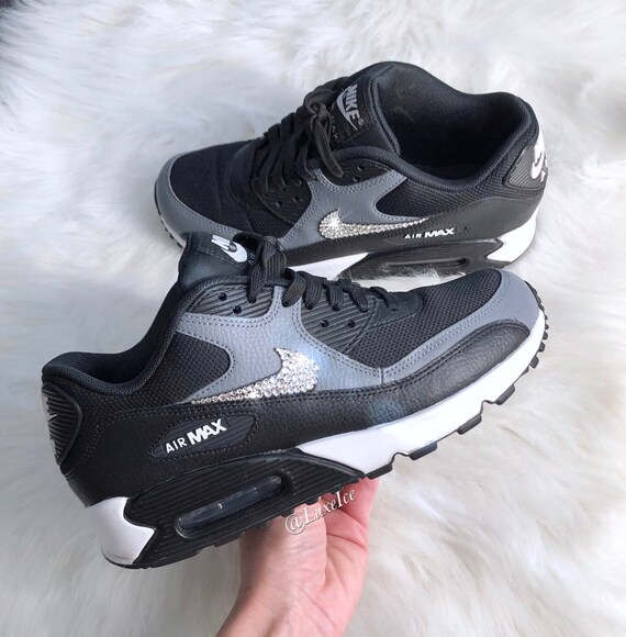 Swarovski Women Nike Air Max 90 BlackCool GreyWhite customized with Jet Black SWAROVSKI® Xirius Rose Cut Crystals. Nike Air Max 90 Black customized with Rose Gold SWAROVSKI® Xirius Rose Cut Crystals.