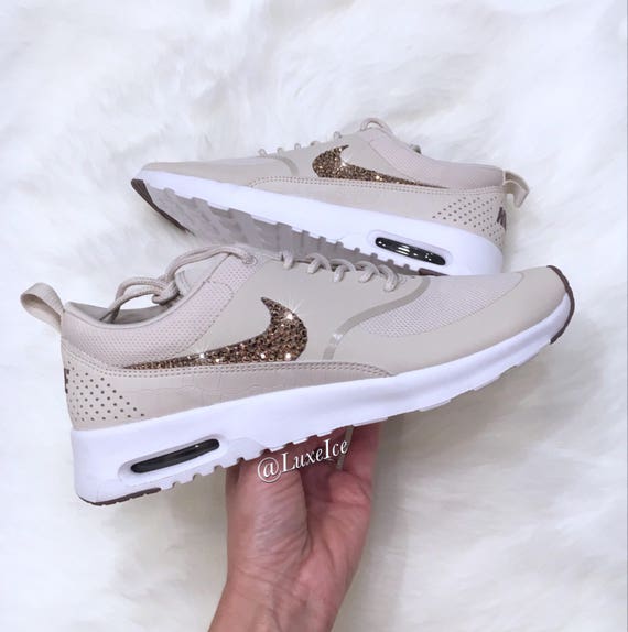 Women Nike Air Max Thea Light Orewood BrownTaupe Grey Blinged with Rose Gold SWAROVSKI® Xirius Rose Cut Crystals. Women Nike Air Max Thea Light Orewood BrownTaupe Grey Blinged with Rose Gold SWAROVSKI® Xirius Rose Cut Crystals.