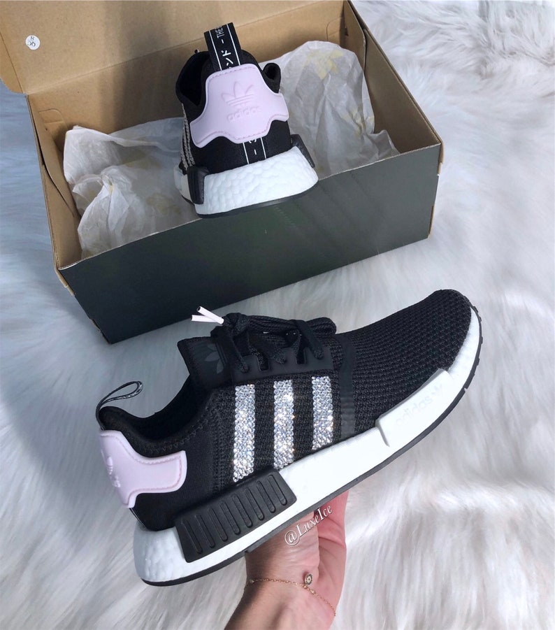 Swarovski Womens Adidas NMD R1 Clear PinkWhite Core Black customized with Rose SWAROVSKI® Xirius Rose Cut Crystals. Swarovski Womens Adidas NMD R1 Clear PinkWhite Core Black customized with Rose SWAROVSKI® Xirius Rose Cut Crystals.