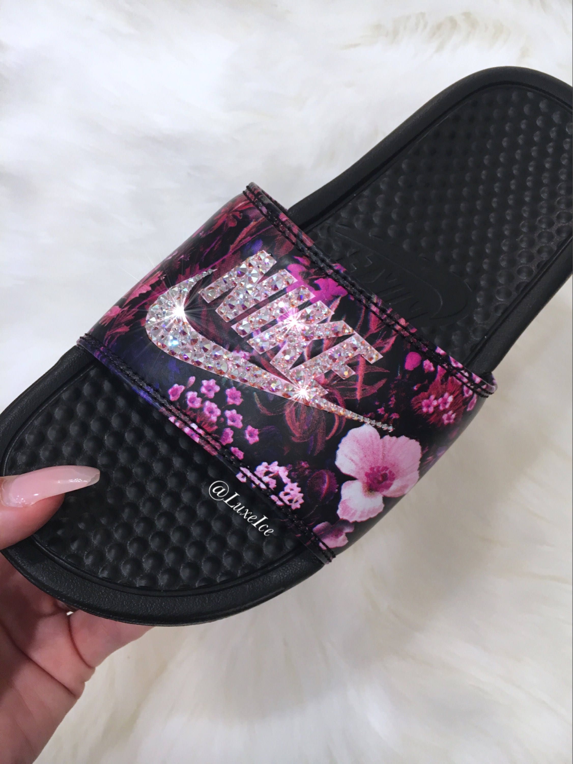 nike slides with flowers