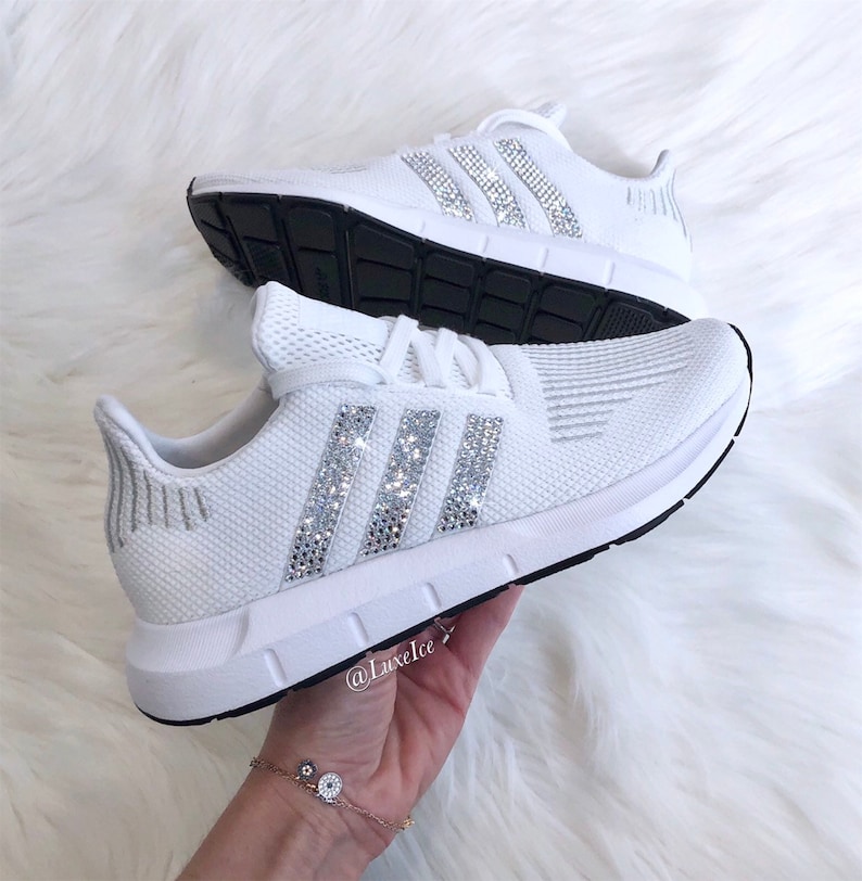 Swarovski Women's Adidas Swift Run Casual Shoes customized with Swarovski Crystals. Swarovski Women's Adidas Swift Run Casual Shoes customized with Swarovski Crystals.
