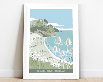 Travel poster of Beacon Cove in Torquay, Devon coastal art