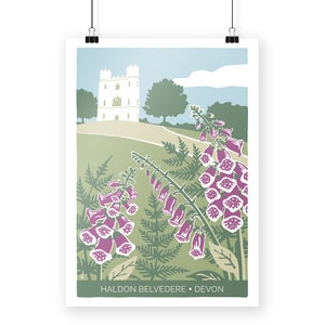 Haldon Belvedere print, wedding venue illustration, devon nature print with foxgloves and ferns, giclee print image 4