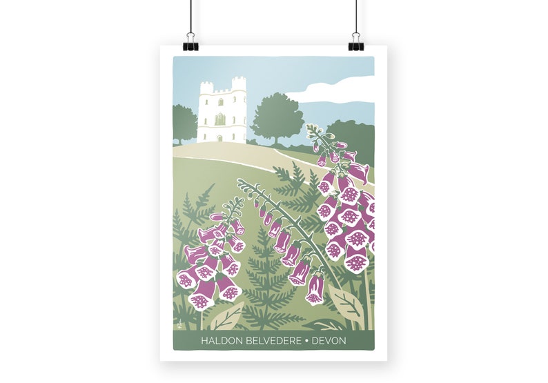 Haldon Belvedere print, wedding venue illustration, devon nature print with foxgloves and ferns, giclee print image 4