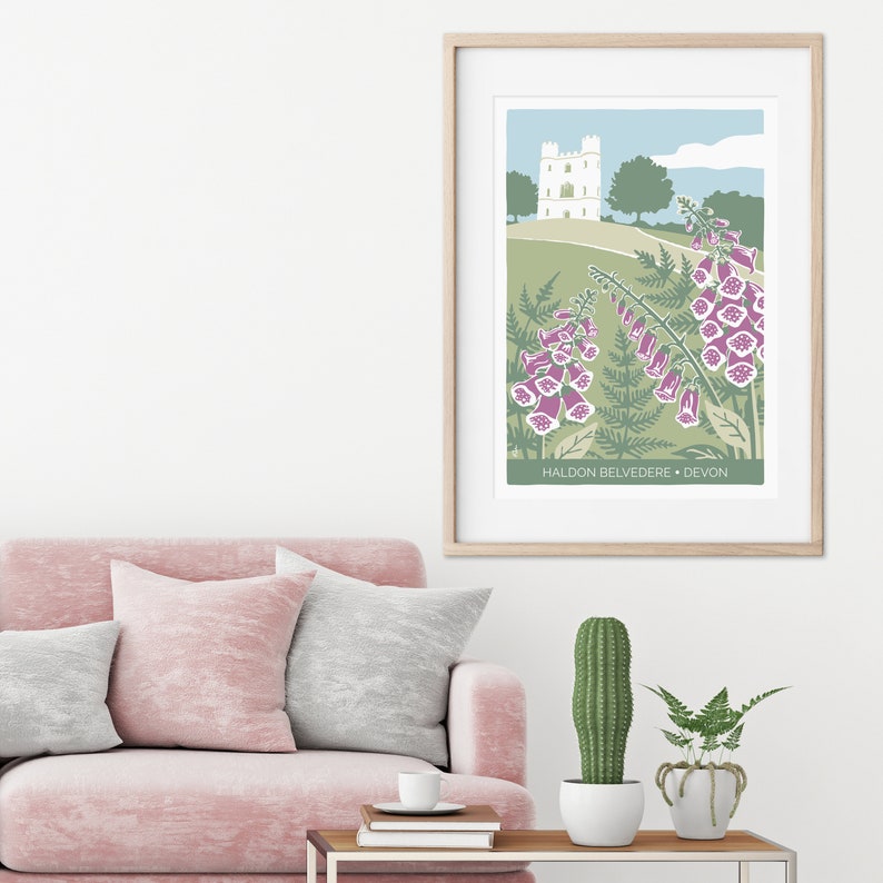 Haldon Belvedere print, wedding venue illustration, devon nature print with foxgloves and ferns, giclee print image 3