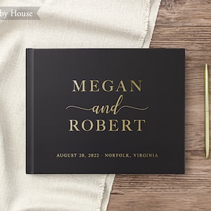 Black Wedding Guest Book Wedding Guestbook Landscape Guest Book Gold Foil Personalized Hardcover Wedding Photo Guest Book