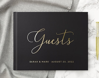 Wedding Guest Book Black Gold Wedding Guestbook Photo Booth Album Gold Foil Silver Foil Wedding Sign In Book