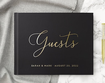 Wedding Guest Book Wedding Guestbook Horizontal Landscape Guest Book Gold Foil Personalized Hardcover Guest Book Photo Album