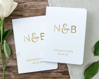 Modern Minimalist Wedding Vow Books, Customized Wedding Vows, His and Her Bride and Groom Wedding Vow Booklets with Gold Foil