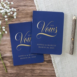 Wedding Vows Book, Marriage Vows, Personalized Wedding Vow Books, Navy and Gold Foil Custom Bride and Groom Vow Books, Set of 2