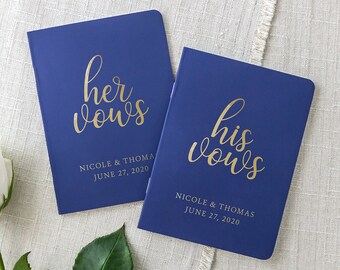 Gold Foil Custom Wedding Vow Books, Navy and Gold Bride and Groom Vow Booklets, Personalized Wedding Vows, His and Her Vows