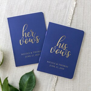 Gold Foil Custom Wedding Vow Books, Navy and Gold Bride and Groom Vow Booklets, Personalized Wedding Vows, His and Her Vows