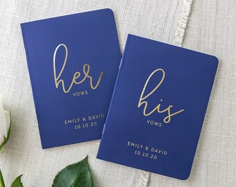 Wedding Vow Books, Marriage Vows, Personalized Navy Gold Wedding Vow Books, Calligraphy Vow Books, His Her Wedding Foil Set of 2 Books