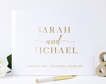 Wedding Guest Book, White & Gold Foil Guestbook, Custom Wedding Guest Book, Real Gold Foil Wedding Book Ideas, Hardcover Photo Booth Book
