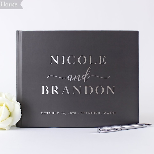 Wedding Guestbook Silver Foil Guest Book, Custom Wedding Rustic Guest Book, Personalized Gray Silver Hardcover Instant Photo Booth